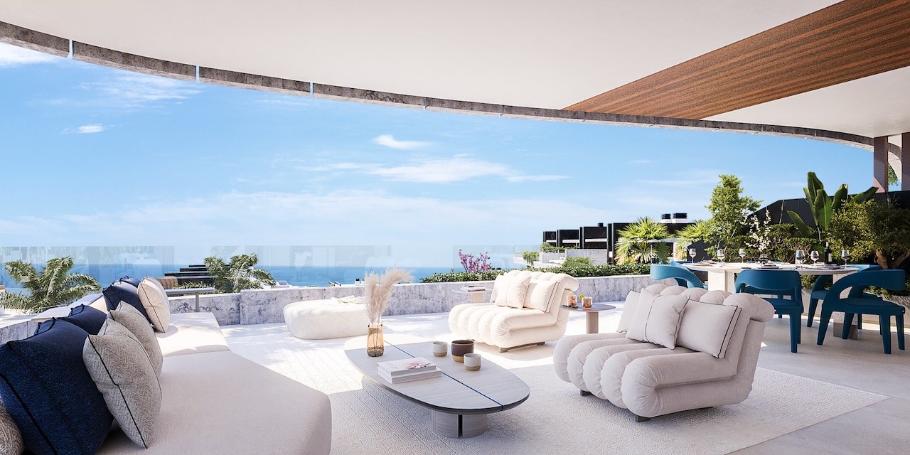 exklusivt bostadsprojekt i Elviria bestående av takvåningar med solarium och villor med privat trädgård