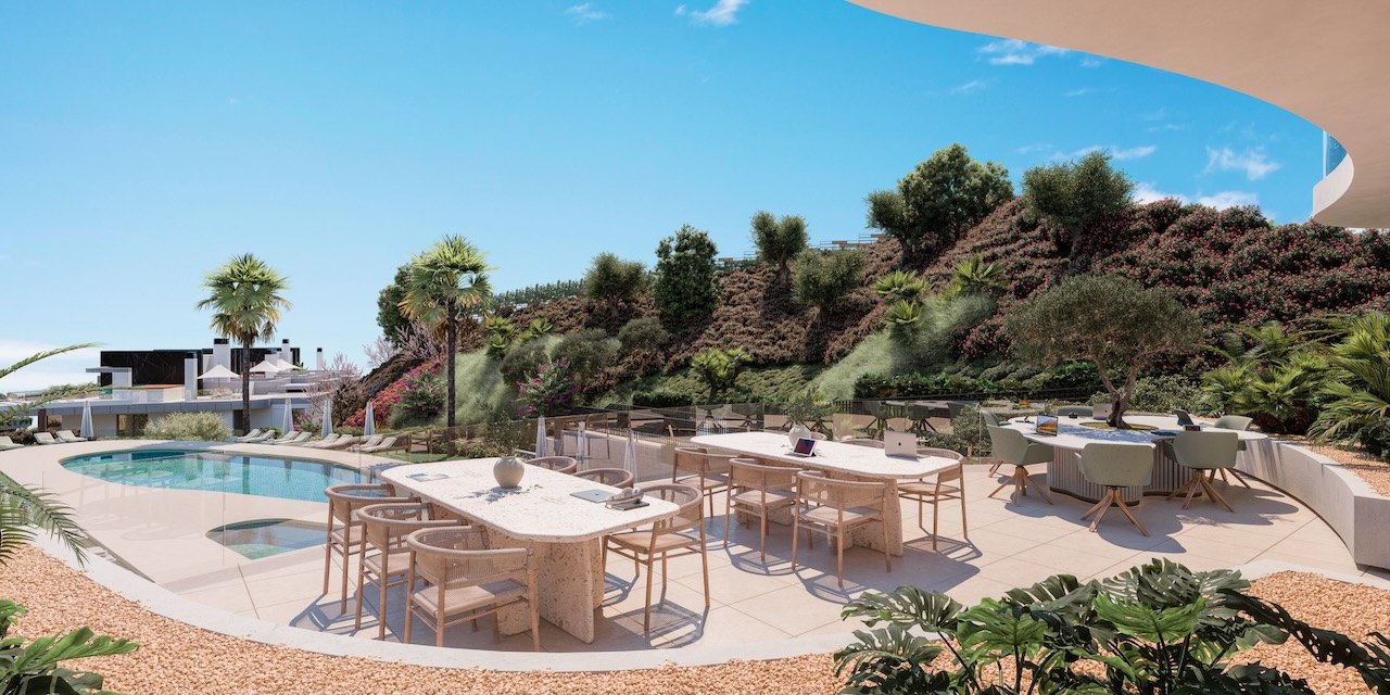 exklusivt bostadsprojekt i Elviria bestående av takvåningar med solarium och villor med privat trädgård