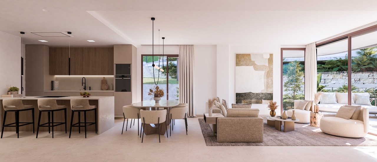 exklusivt bostadsprojekt i Elviria bestående av takvåningar med solarium och villor med privat trädgård