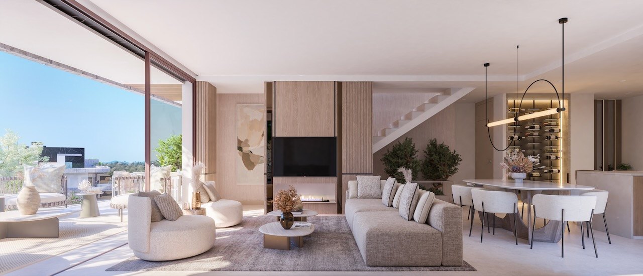 exklusivt bostadsprojekt i Elviria bestående av takvåningar med solarium och villor med privat trädgård