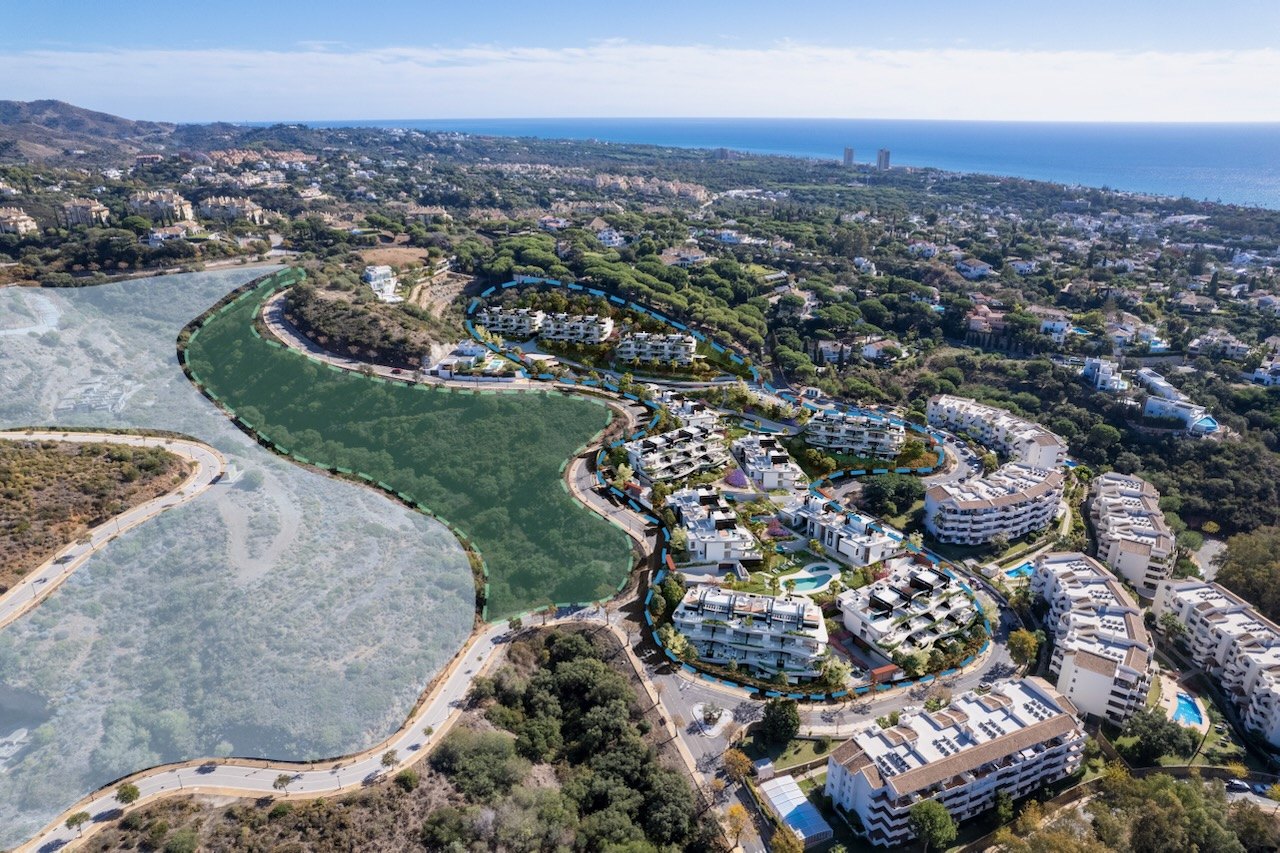 exklusivt bostadsprojekt i Elviria bestående av takvåningar med solarium och villor med privat trädgård